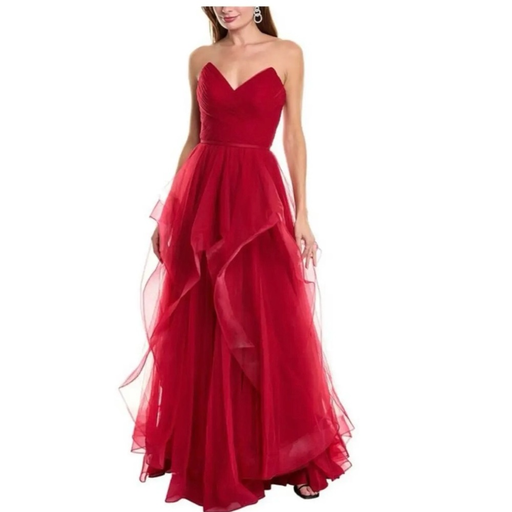Issue New York Red Asymmetrical Ruffled Gown